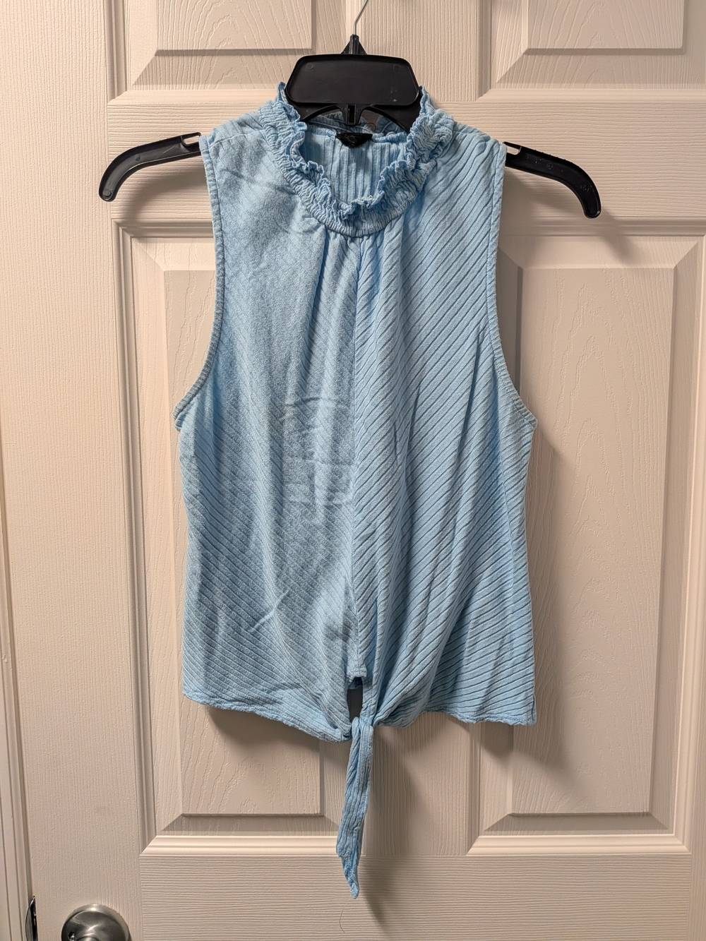 W5 Light Blue Ruffle Neck Tie-Front Tank
